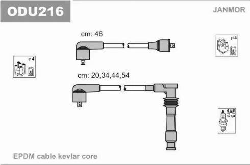 Janmor ODU216 - Augstsprieguma vadu komplekts www.autospares.lv