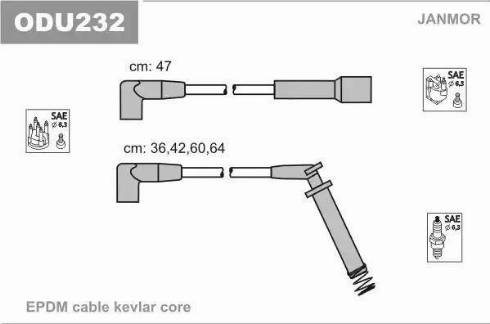 Janmor ODU232 - Augstsprieguma vadu komplekts www.autospares.lv