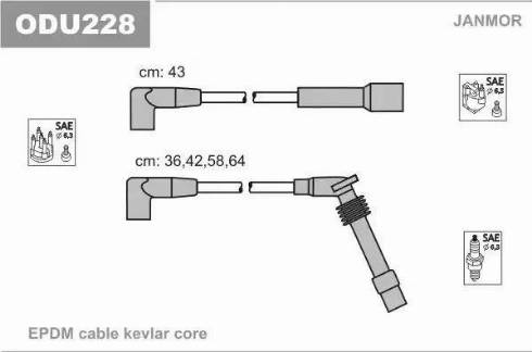 Janmor ODU228 - Augstsprieguma vadu komplekts www.autospares.lv