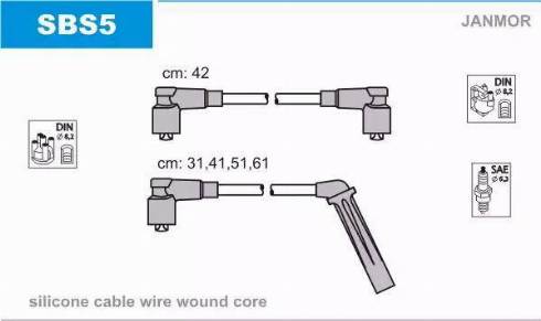 Janmor SBS5 - Augstsprieguma vadu komplekts www.autospares.lv