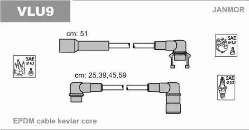 Janmor VLU9 - Augstsprieguma vadu komplekts www.autospares.lv