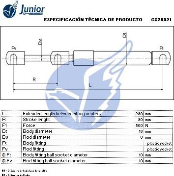 JUNIOR GS28921 - Gāzes atspere, Bagāžas / Kravas nodalījuma vāks www.autospares.lv