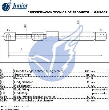 JUNIOR GS28384 - Gāzes atspere, Bagāžas / Kravas nodalījuma vāks www.autospares.lv