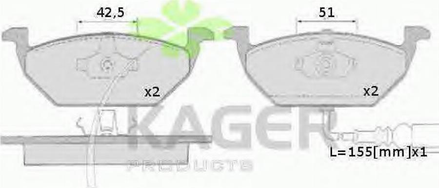 Kager 35-0508 - Тормозные колодки, дисковые, комплект www.autospares.lv