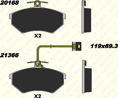 KALE 20168 196 15 - Тормозные колодки, дисковые, комплект www.autospares.lv