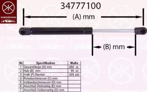 Klokkerholm 34777100 - Gāzes atspere, Bagāžas / Kravas nodalījuma vāks www.autospares.lv