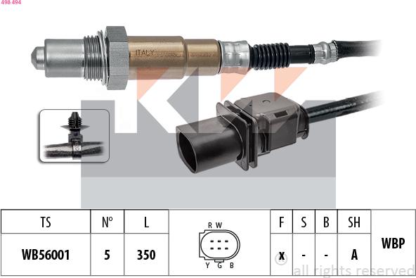 KW 498 494 - Лямбда-зонд, датчик кислорода www.autospares.lv