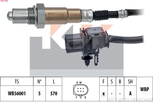 KW 498 408 - Лямбда-зонд, датчик кислорода www.autospares.lv