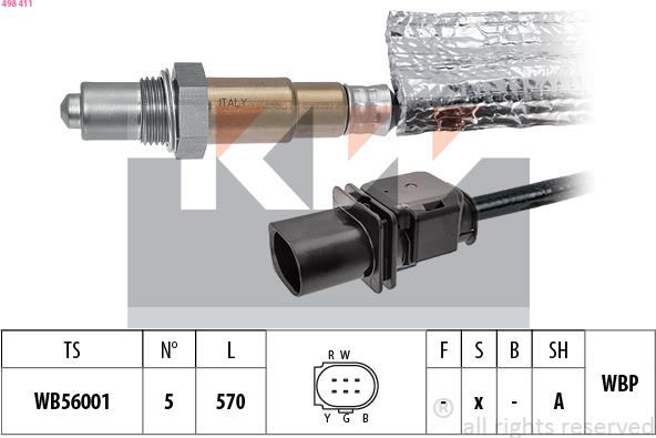 KW 498 411 - Лямбда-зонд, датчик кислорода www.autospares.lv