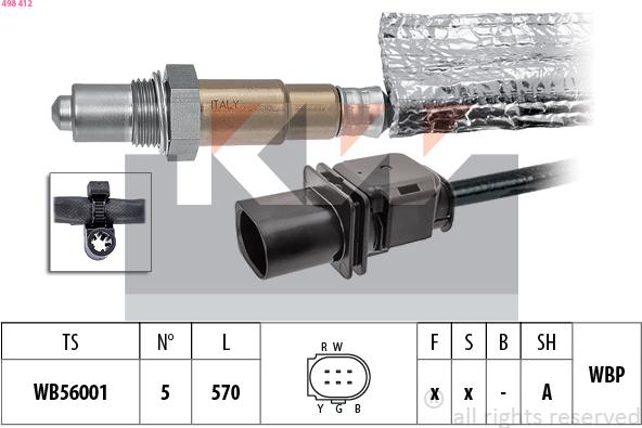 KW 498 412 - Лямбда-зонд, датчик кислорода www.autospares.lv