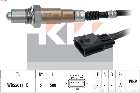 KW 498 541 - Лямбда-зонд, датчик кислорода www.autospares.lv