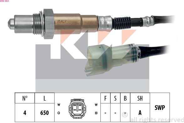 KW 498 563 - Лямбда-зонд, датчик кислорода www.autospares.lv