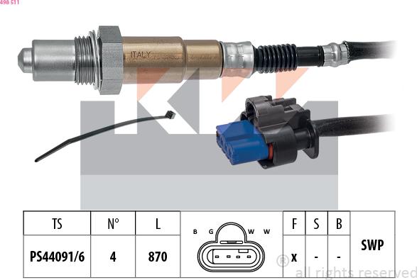 KW 498 511 - Лямбда-зонд, датчик кислорода www.autospares.lv