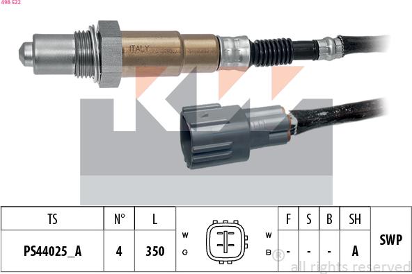 KW 498 522 - Лямбда-зонд, датчик кислорода www.autospares.lv