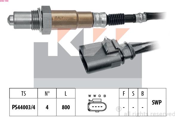 KW 498 199 - Лямбда-зонд, датчик кислорода www.autospares.lv