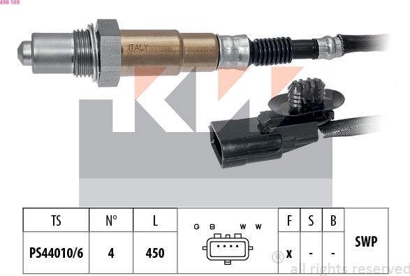 KW 498 169 - Лямбда-зонд, датчик кислорода www.autospares.lv