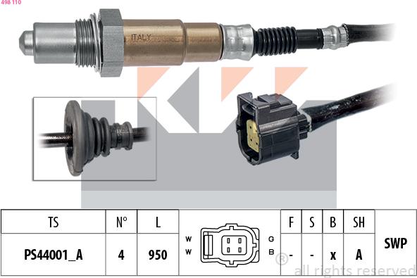 KW 498 110 - Лямбда-зонд, датчик кислорода www.autospares.lv