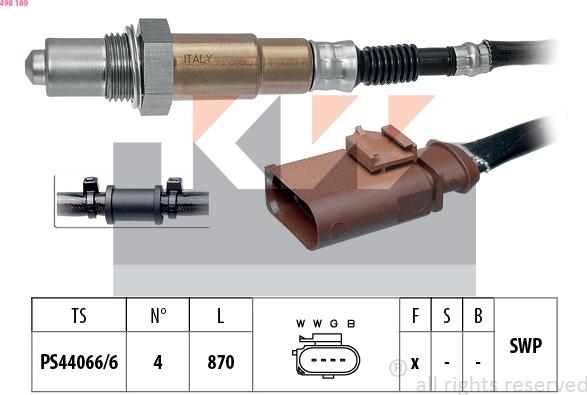 KW 498 189 - Лямбда-зонд, датчик кислорода www.autospares.lv