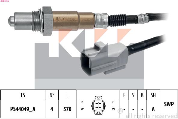 KW 498 355 - Лямбда-зонд, датчик кислорода www.autospares.lv