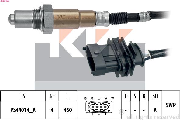 KW 498 362 - Лямбда-зонд, датчик кислорода www.autospares.lv