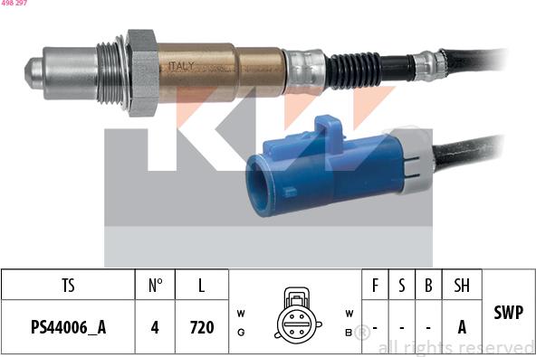 KW 498 297 - Лямбда-зонд, датчик кислорода www.autospares.lv