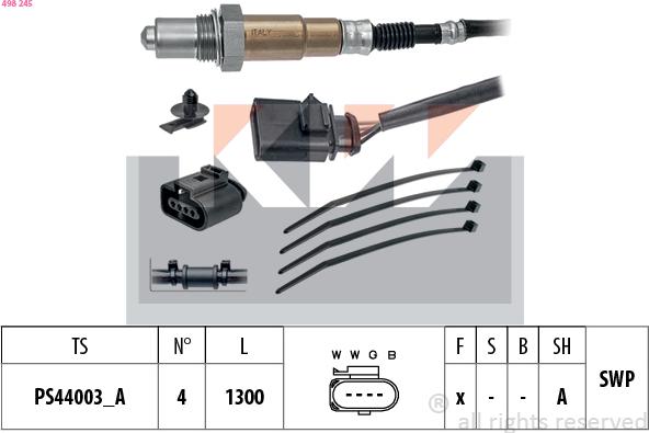 KW 498 245 - Лямбда-зонд, датчик кислорода www.autospares.lv