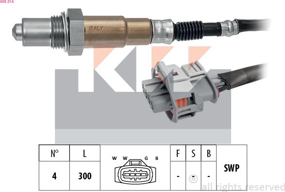 KW 498 214 - Лямбда-зонд, датчик кислорода www.autospares.lv