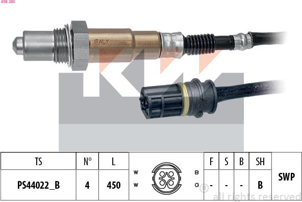 KW 498 285 - Лямбда-зонд, датчик кислорода www.autospares.lv