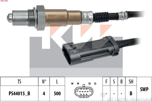 KW 498 280 - Лямбда-зонд, датчик кислорода www.autospares.lv