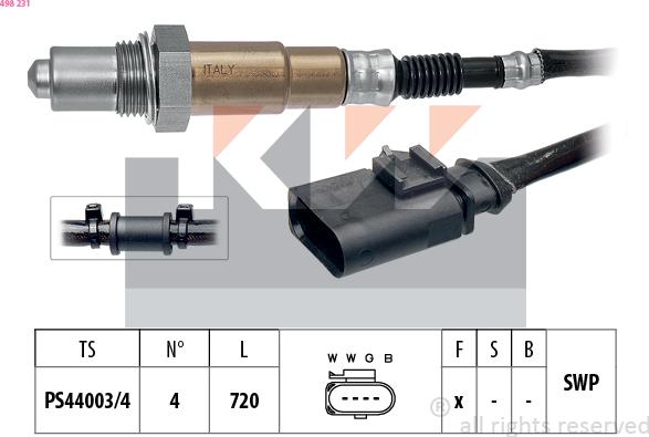 KW 498 231 - Лямбда-зонд, датчик кислорода www.autospares.lv