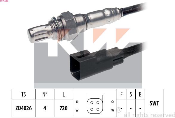 KW 497 445 - Лямбда-зонд, датчик кислорода www.autospares.lv