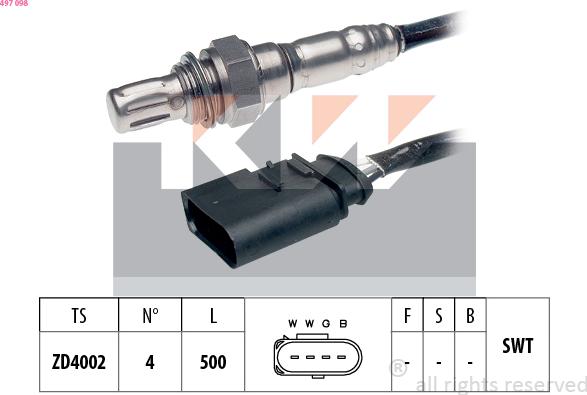 KW 497 098 - Лямбда-зонд, датчик кислорода www.autospares.lv