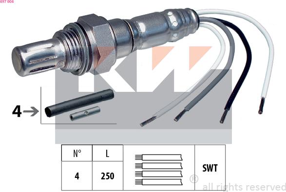 KW 497 004 - Лямбда-зонд, датчик кислорода www.autospares.lv