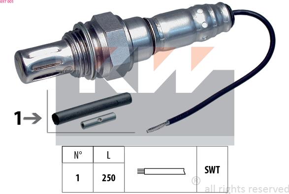 KW 497 001 - Лямбда-зонд, датчик кислорода www.autospares.lv