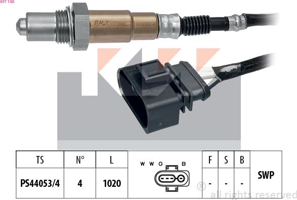 KW 497 148 - Лямбда-зонд, датчик кислорода www.autospares.lv