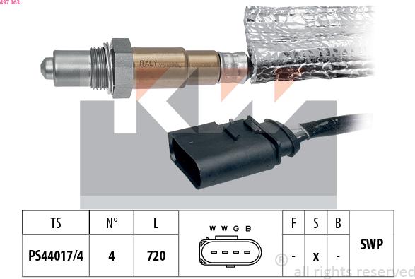 KW 497 163 - Лямбда-зонд, датчик кислорода www.autospares.lv