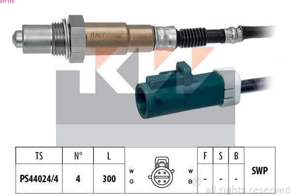 KW 497 319 - Лямбда-зонд, датчик кислорода www.autospares.lv