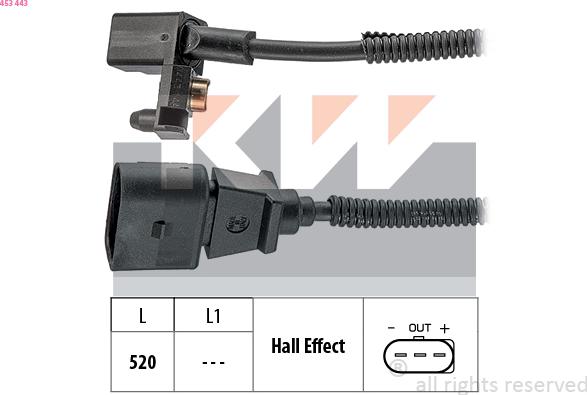 KW 453 443 - Sensor, crankshaft pulse www.autospares.lv