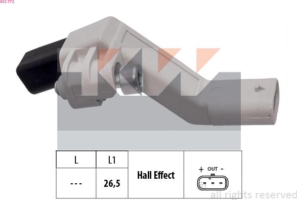 KW 453 772 - Sensor, crankshaft pulse www.autospares.lv