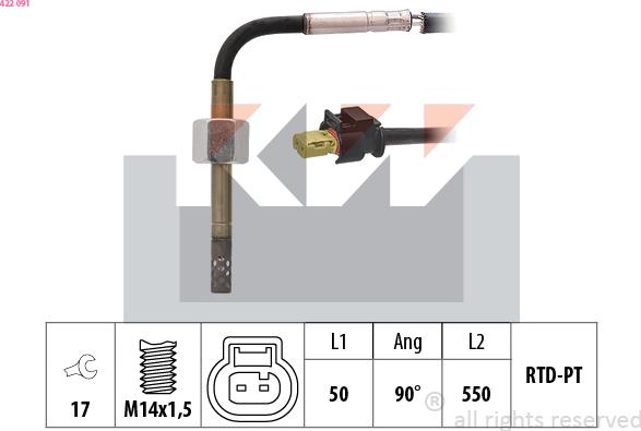 KW 422 091 - Датчик, температура выхлопных газов www.autospares.lv