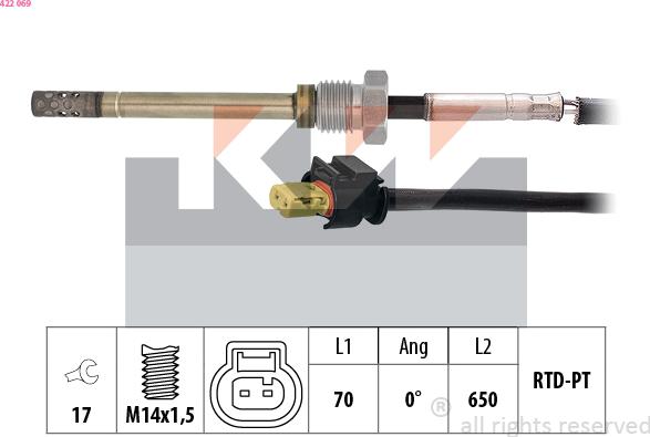 KW 422 069 - Датчик, температура выхлопных газов www.autospares.lv