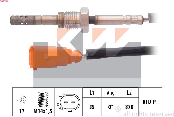 KW 422 005 - Датчик, температура выхлопных газов www.autospares.lv