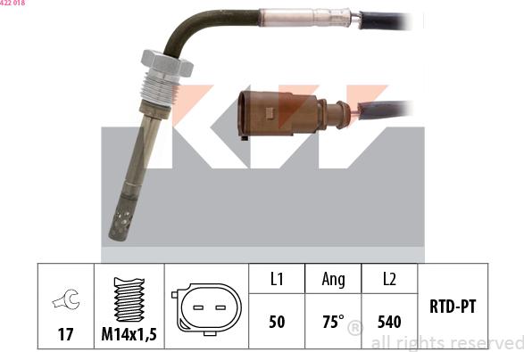 KW 422 018 - Devējs, Izplūdes gāzu temperatūra www.autospares.lv