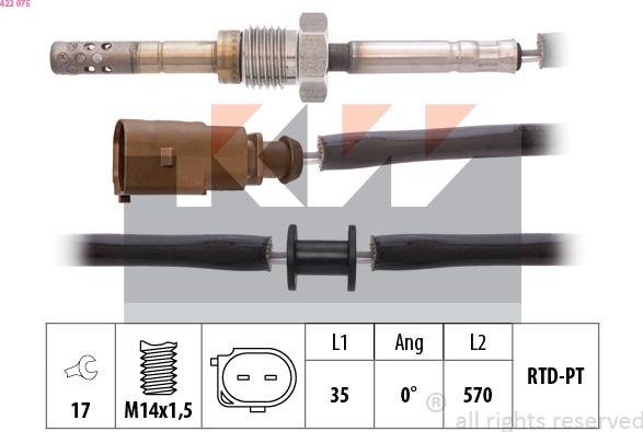 KW 422 075 - Датчик, температура выхлопных газов www.autospares.lv