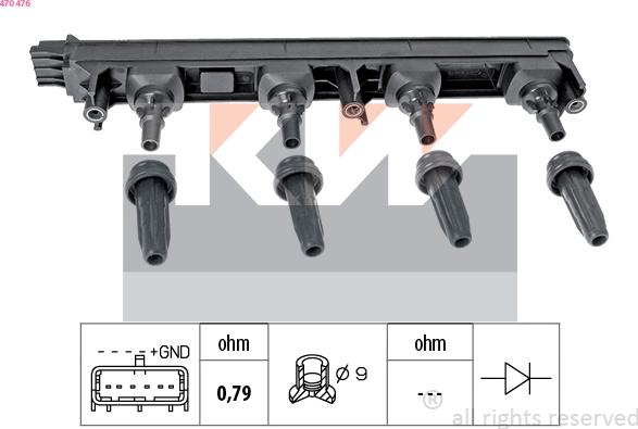 KW 470 476 - Aizdedzes spole www.autospares.lv