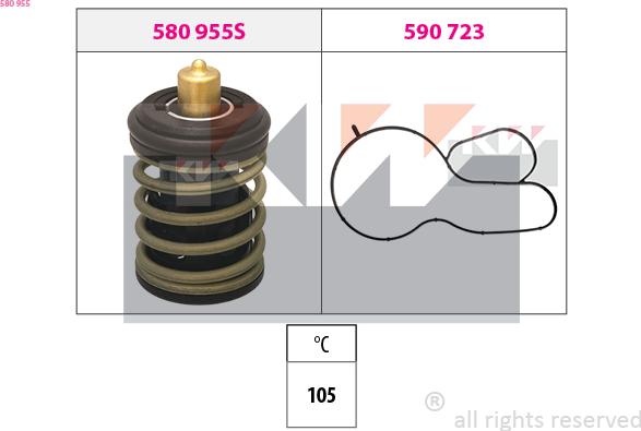 KW 580 955 - Термостат охлаждающей жидкости / корпус www.autospares.lv