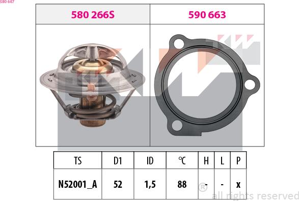 KW 580 647 - Coolant thermostat / housing www.autospares.lv