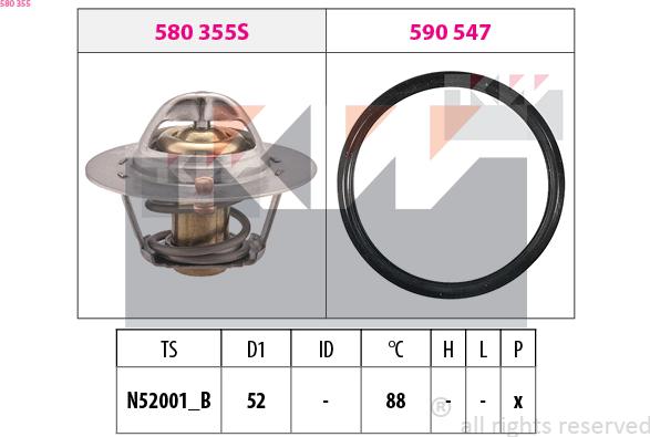 KW 580 355 - Термостат охлаждающей жидкости / корпус www.autospares.lv