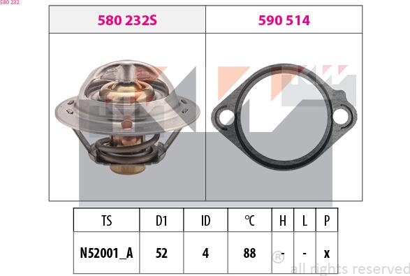 KW 580 232 - Termostats, Dzesēšanas šķidrums www.autospares.lv