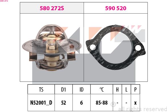 KW 580 272 - Термостат охлаждающей жидкости / корпус www.autospares.lv